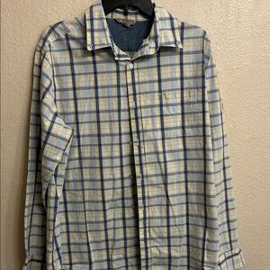 Falls Creek Men Blue Cream Plaid Long Sleeve Bottom Down Shirt Size Large